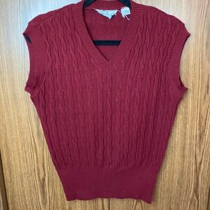 Del Bene Sweater Vest‎ Womens Large Red Cable Knit V-Neck Made In Italy